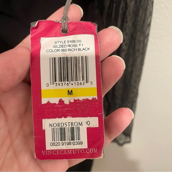 NWT Vince Camuto black dot mesh long sleeve mini dress with ruching medium - Picture 7 of 14